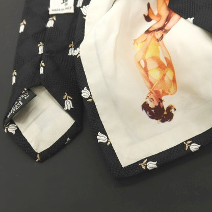 【中古】ドルチェアンドガッバーナ DOLCE&amp;GABBANA シルク チューリップ 小紋柄ネクタイ ブラックxホワイト【 状態ランクC 】【 メンズ 】