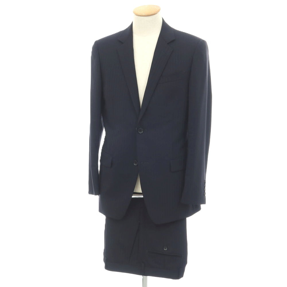 【中古】シーケーカルバンクライン ck ウールポリエステル シャドーストライプ 2つボタンスーツ ネイビー【サイズ上36/下31】【 状態ランクB 】【 メンズ 】