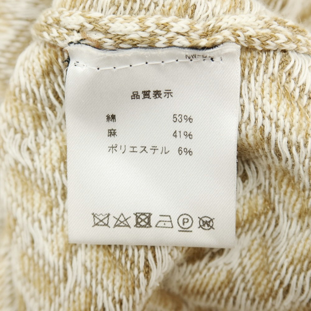 【中古】ドルモア DRUMOHR コットンリネンポリエステル ビスコッティ柄 クルーネック プルオーバーニット ベージュオーカーxホワイト【サイズ46】【 状態ランクB 】【 メンズ 】