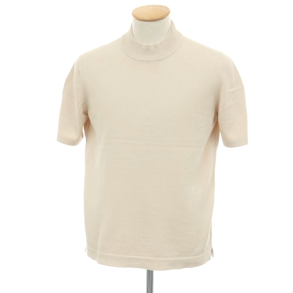 【中古】グランサッソ GRAN SASSO コットン モックネック 半袖 プルオーバーニット ベージュ【サイズ46】【 状態ランクB 】【 メンズ 】
