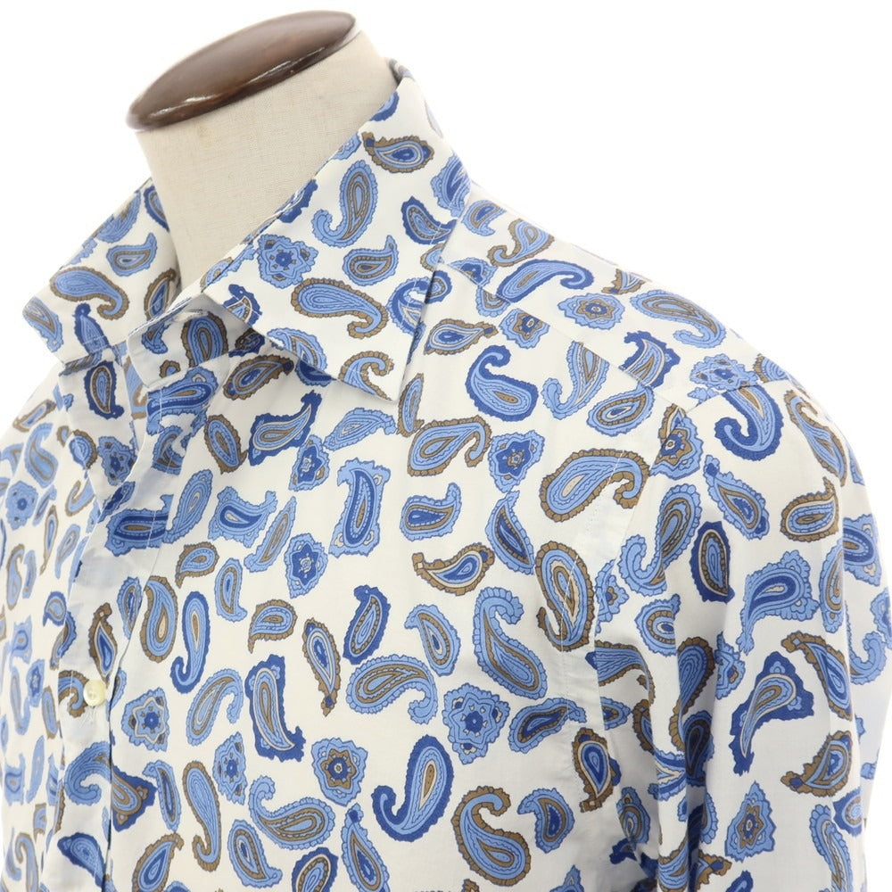 【中古】エトロ ETRO コットン ペイズリー プリント レギュラーカラー カジュアルシャツ ホワイトxブルー【サイズL】【 状態ランクC 】【 メンズ 】