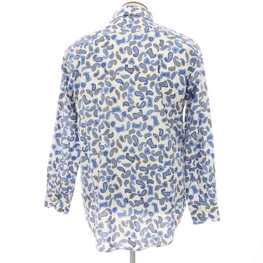 【中古】エトロ ETRO コットン ペイズリー プリント レギュラーカラー カジュアルシャツ ホワイトxブルー【サイズL】【 状態ランクC 】【 メンズ 】