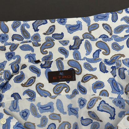 【中古】エトロ ETRO コットン ペイズリー プリント レギュラーカラー カジュアルシャツ ホワイトxブルー【サイズL】【 状態ランクC 】【 メンズ 】