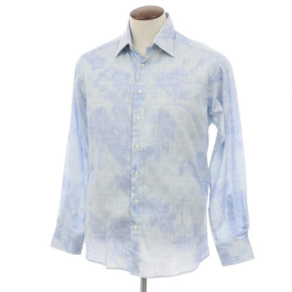 【中古】エトロ ETRO コットン チェック＆花柄 プリント レギュラーカラー カジュアルシャツ ライトブルー【サイズ41】【 状態ランクB 】【 メンズ 】