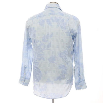 【中古】エトロ ETRO コットン チェック＆花柄 プリント レギュラーカラー カジュアルシャツ ライトブルー【サイズ41】【 状態ランクB 】【 メンズ 】