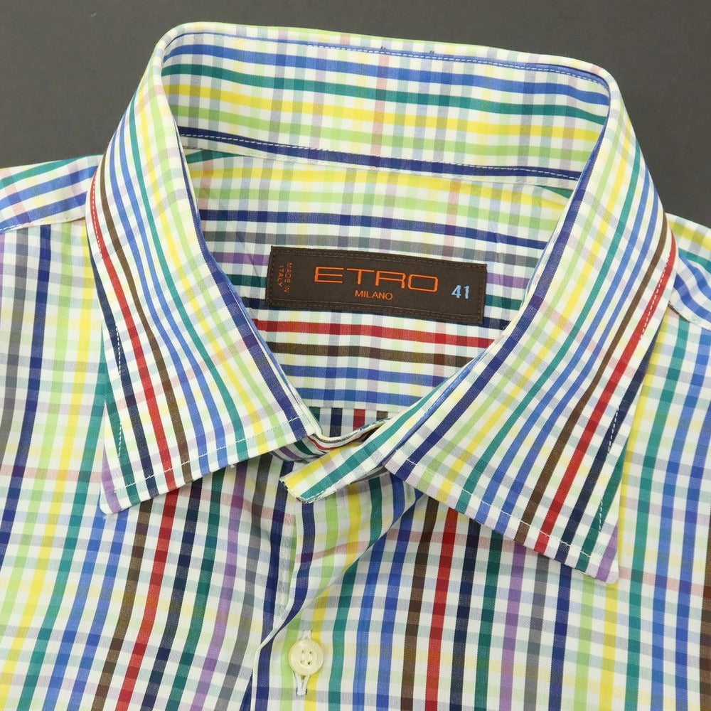 【中古】エトロ ETRO コットン チェック レギュラーカラー カジュアルシャツ マルチカラー【サイズ41】【 状態ランクB 】【 メンズ 】