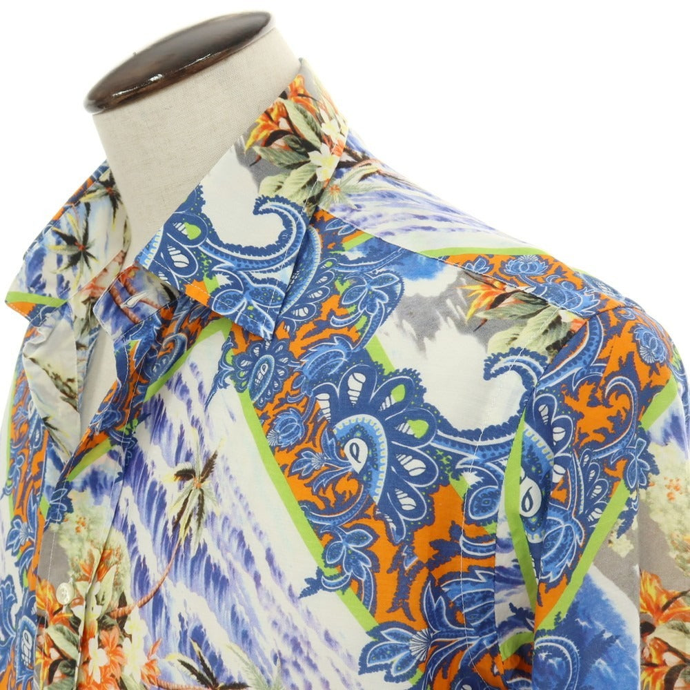 【中古】エトロ ETRO コットンシルク ミックス柄 プリント レギュラーカラー カジュアルシャツ ブルー系【サイズL】【 状態ランクB 】【 メンズ 】