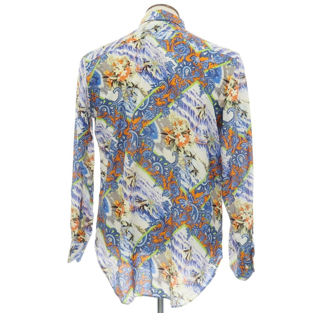 【中古】エトロ ETRO コットンシルク ミックス柄 プリント レギュラーカラー カジュアルシャツ ブルー系【サイズL】【 状態ランクB 】【 メンズ 】