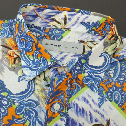【中古】エトロ ETRO コットンシルク ミックス柄 プリント レギュラーカラー カジュアルシャツ ブルー系【サイズL】【 状態ランクB 】【 メンズ 】