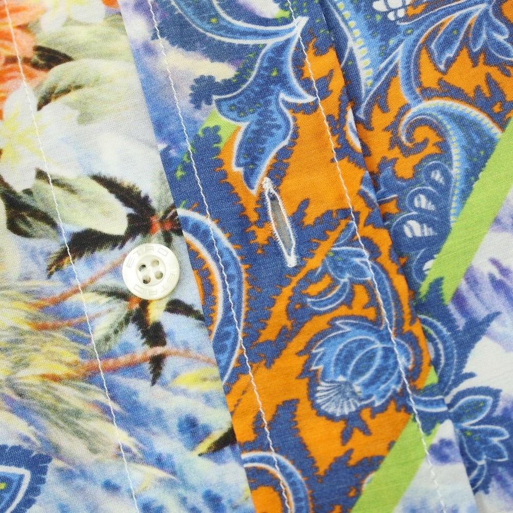 【中古】エトロ ETRO コットンシルク ミックス柄 プリント レギュラーカラー カジュアルシャツ ブルー系【サイズL】【 状態ランクB 】【 メンズ 】