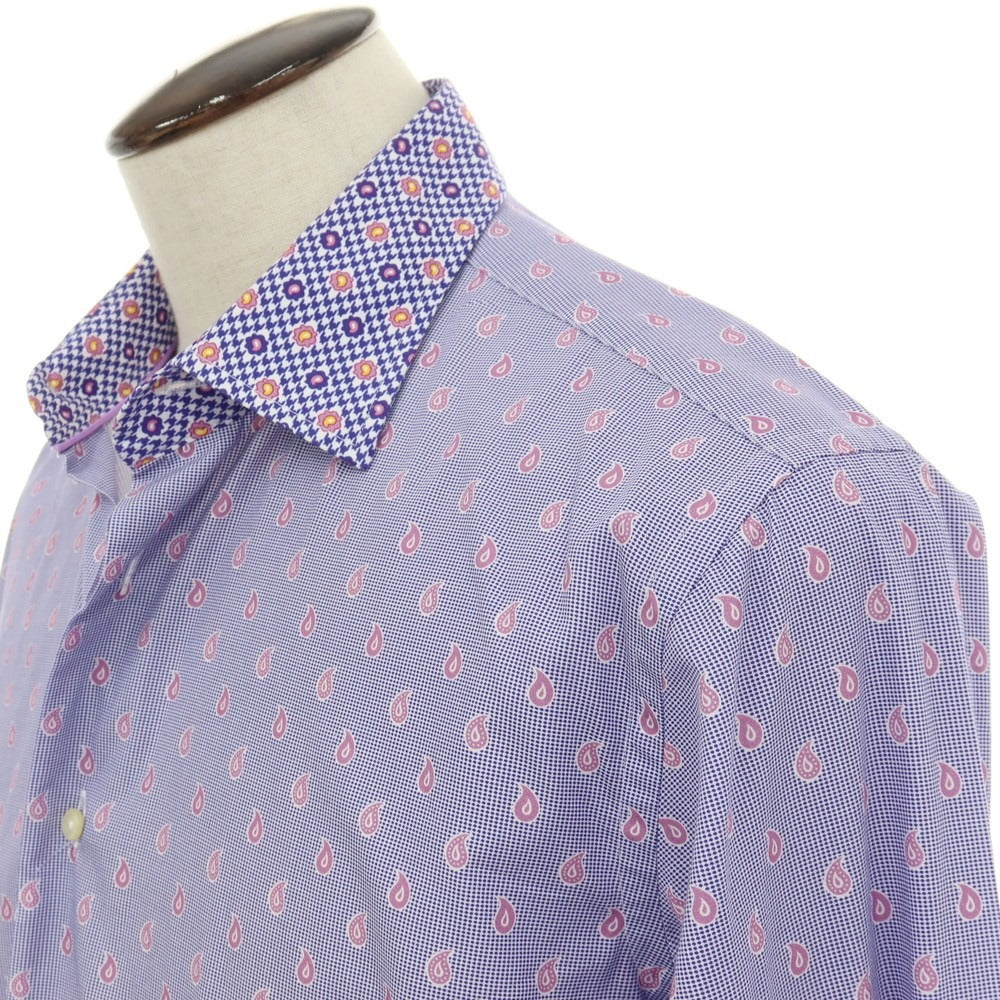 【中古】エトロ ETRO コットン ペイズリー 小紋 プリント レギュラーカラー カジュアルシャツ パープル【サイズ42】【 状態ランクB 】【 メンズ 】