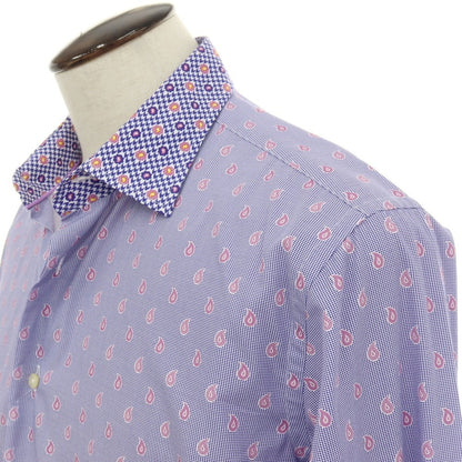 【中古】エトロ ETRO コットン ペイズリー 小紋 プリント レギュラーカラー カジュアルシャツ パープル【サイズ42】【 状態ランクB 】【 メンズ 】