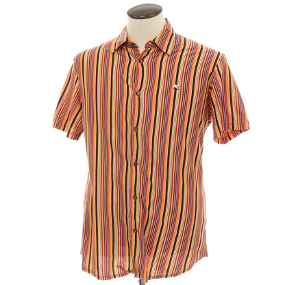 【中古】エトロ ETRO コットン マルチストライプ 半袖シャツ オレンジ系xマルチカラー【サイズL】【 状態ランクB 】【 メンズ 】