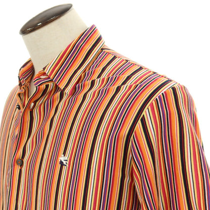 【中古】エトロ ETRO コットン マルチストライプ 半袖シャツ オレンジ系xマルチカラー【サイズL】【 状態ランクB 】【 メンズ 】
