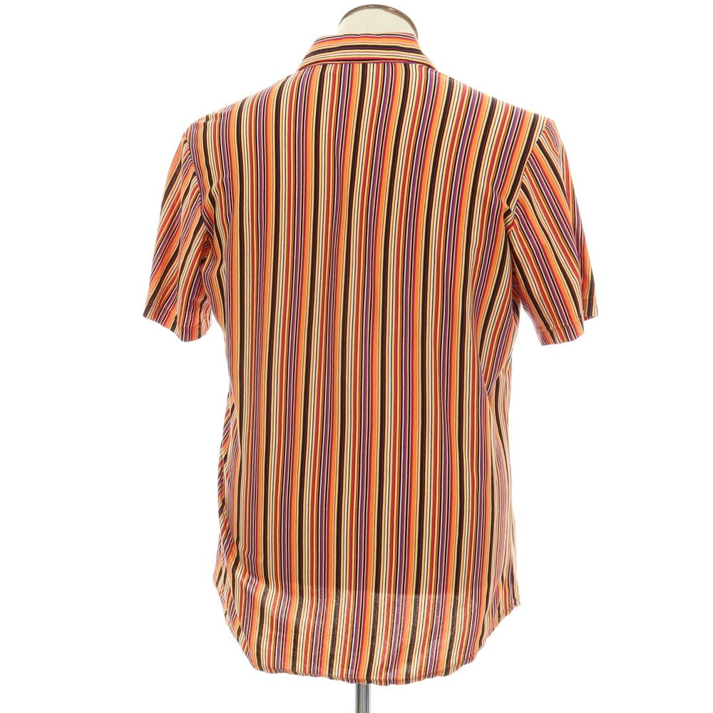 【中古】エトロ ETRO コットン マルチストライプ 半袖シャツ オレンジ系xマルチカラー【サイズL】【 状態ランクB 】【 メンズ 】