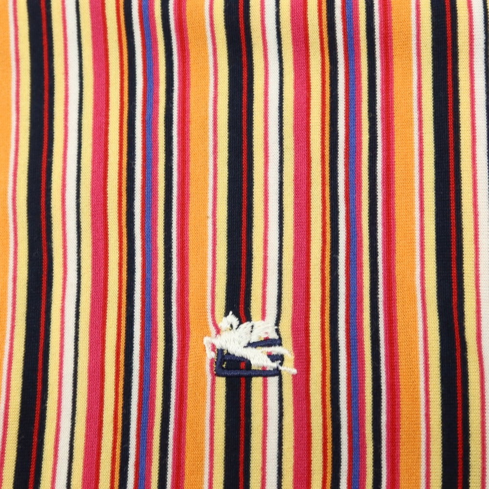【中古】エトロ ETRO コットン マルチストライプ 半袖シャツ オレンジ系xマルチカラー【サイズL】【 状態ランクB 】【 メンズ 】