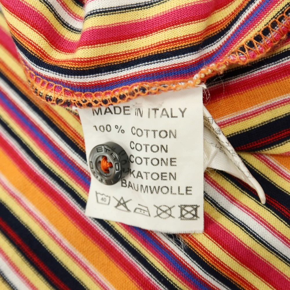 【中古】エトロ ETRO コットン マルチストライプ 半袖シャツ オレンジ系xマルチカラー【サイズL】【 状態ランクB 】【 メンズ 】