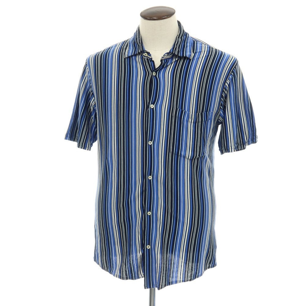 【中古】エトロ ETRO コットン ストライプ 半袖シャツ ブルー系xアイボリー【サイズL】【 状態ランクC 】【 メンズ 】