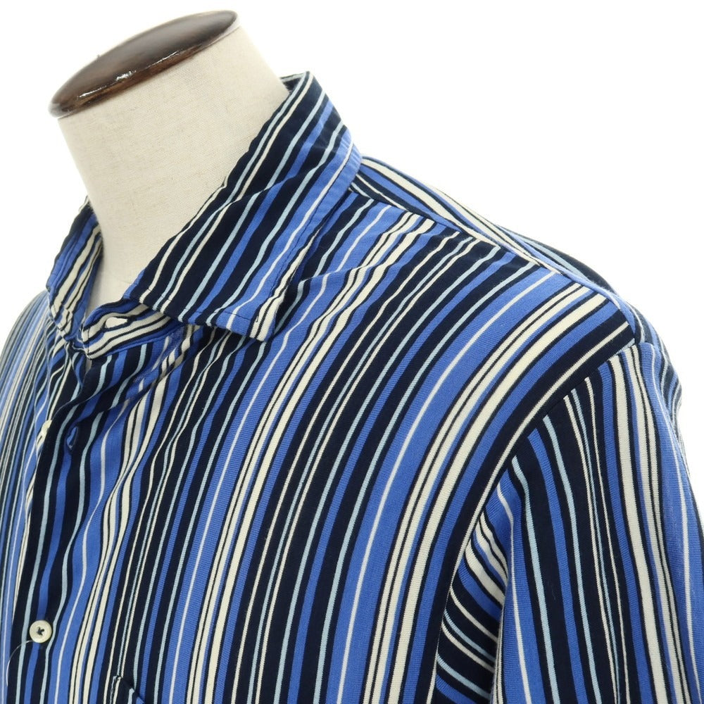 【中古】エトロ ETRO コットン ストライプ 半袖シャツ ブルー系xアイボリー【サイズL】【 状態ランクC 】【 メンズ 】