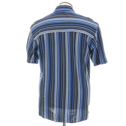 【中古】エトロ ETRO コットン ストライプ 半袖シャツ ブルー系xアイボリー【サイズL】【 状態ランクC 】【 メンズ 】