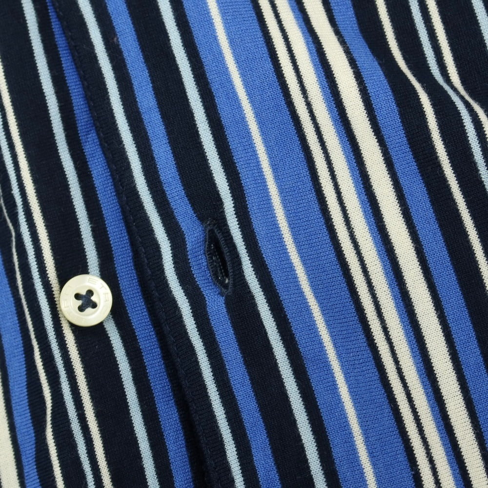 【中古】エトロ ETRO コットン ストライプ 半袖シャツ ブルー系xアイボリー【サイズL】【 状態ランクC 】【 メンズ 】