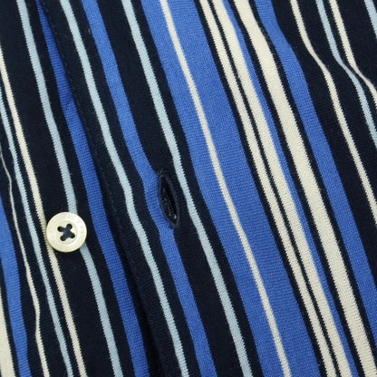 【中古】エトロ ETRO コットン ストライプ 半袖シャツ ブルー系xアイボリー【サイズL】【 状態ランクC 】【 メンズ 】