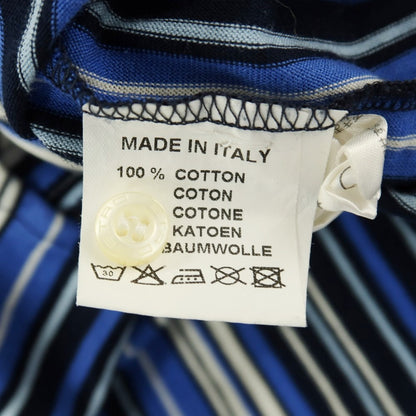 【中古】エトロ ETRO コットン ストライプ 半袖シャツ ブルー系xアイボリー【サイズL】【 状態ランクC 】【 メンズ 】