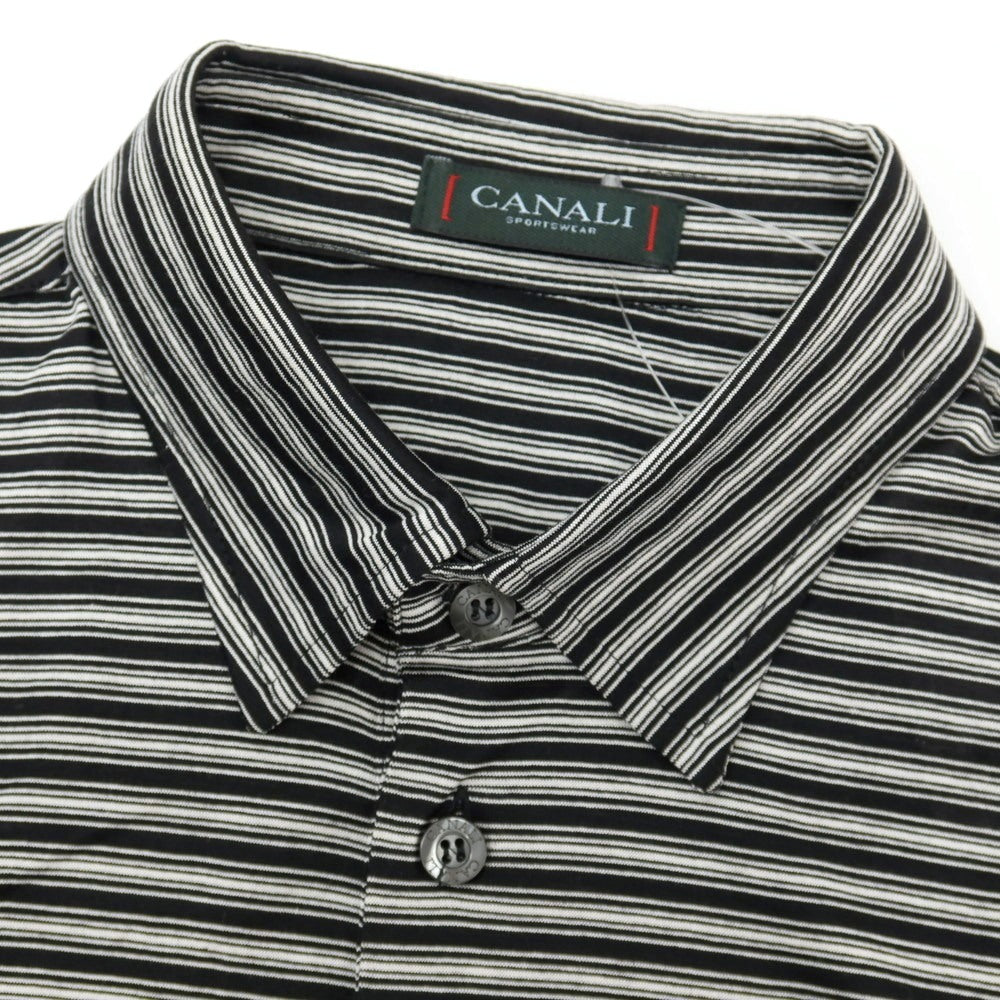 【中古】カナーリ CANALI コットン ボーダー 半袖ポロシャツ ブラックxホワイト【サイズ50】【 状態ランクB 】【 メンズ 】