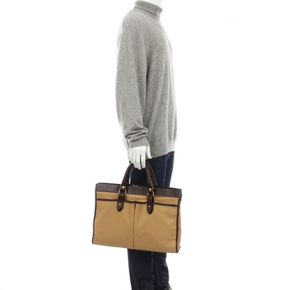 【中古】ステファノマーノ STEFANOMANO キャンバス レザー ブリーフケース ベージュxダークブラウン【 状態ランクC 】【 メンズ 】
