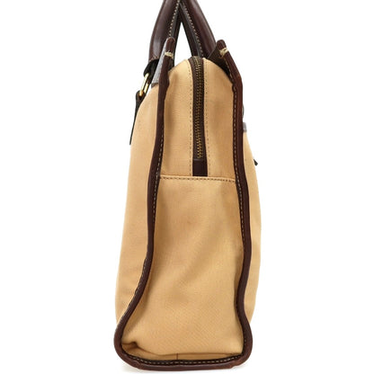 【中古】ステファノマーノ STEFANOMANO キャンバス レザー ブリーフケース ベージュxダークブラウン【 状態ランクC 】【 メンズ 】
