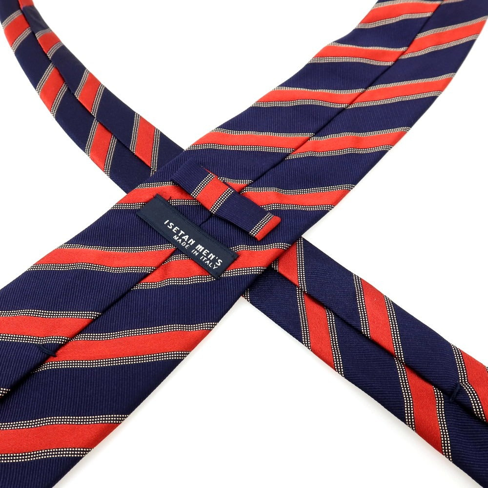 【中古】イセタンメンズ ISETAN MENS シルク ストライプ柄ネクタイ ネイビーxレッド【 状態ランクB 】【 メンズ 】