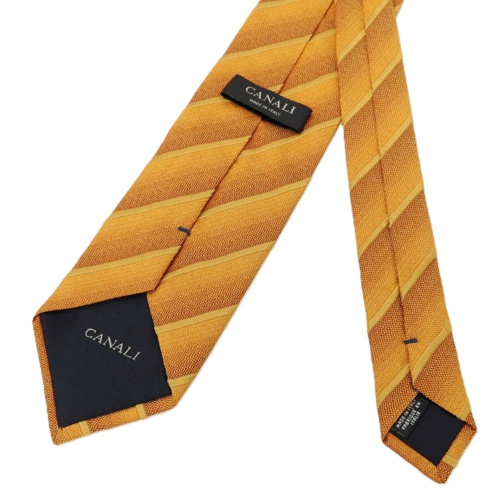 【中古】カナーリ CANALI シルクコットン ストライプ柄ネクタイ イエローゴールドxオレンジ【 状態ランクB 】【 メンズ 】