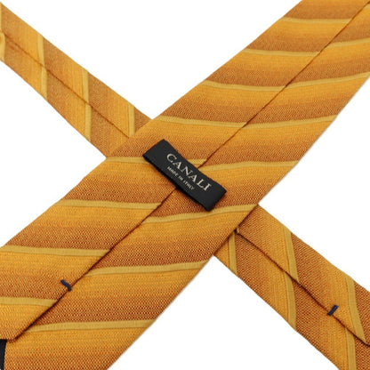 【中古】カナーリ CANALI シルクコットン ストライプ柄ネクタイ イエローゴールドxオレンジ【 状態ランクB 】【 メンズ 】