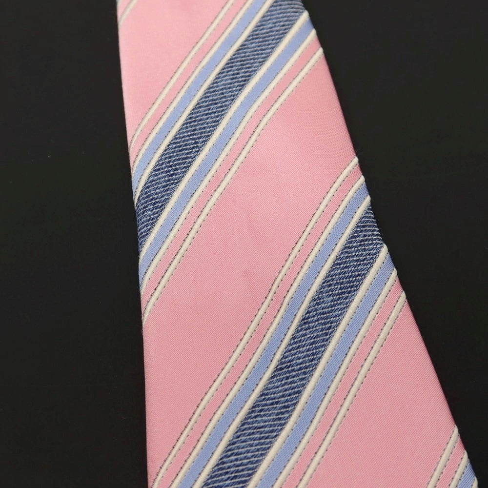 【中古】ティノコズマ TINO COSMA シルク系 ストライプ柄ネクタイ ピンクxブルー【 状態ランクB 】【 メンズ 】