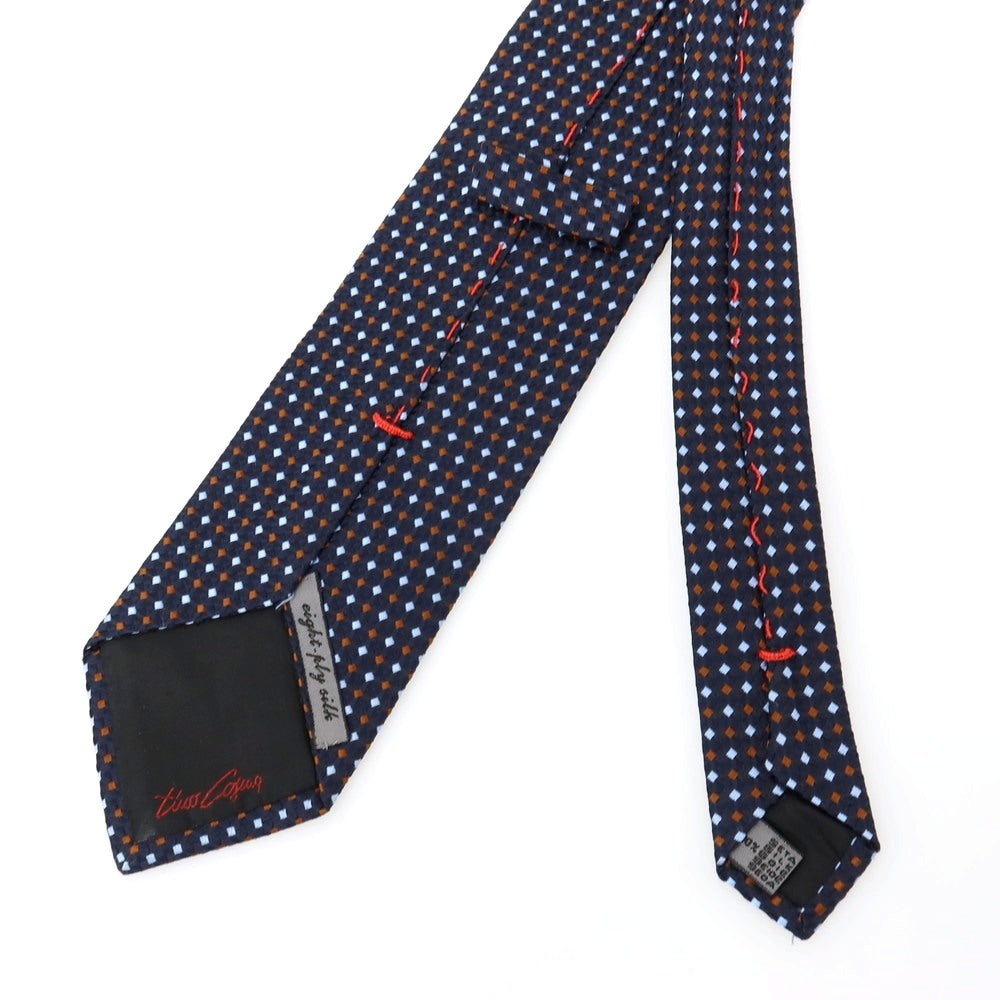 【中古】ティノコズマ TINO COSMA シルク ネクタイ ダークネイビーxブラウン【 状態ランクB 】【 メンズ 】