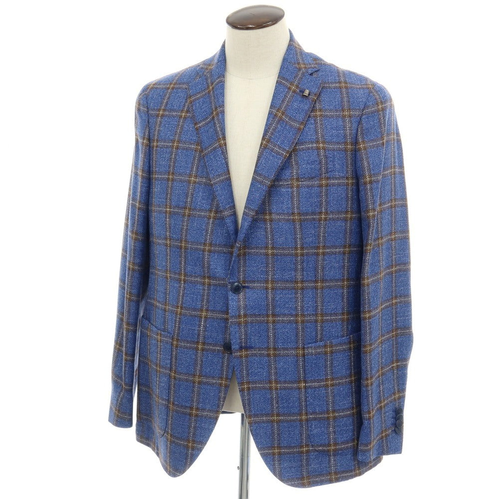【中古】サルトリア ラトーレ SARTORIA LATORRE NIZZA ウールシルクリネン チェック 3B テーラードジャケット ブルーxブラウン【サイズ54】【 状態ランクB 】【 メンズ 】