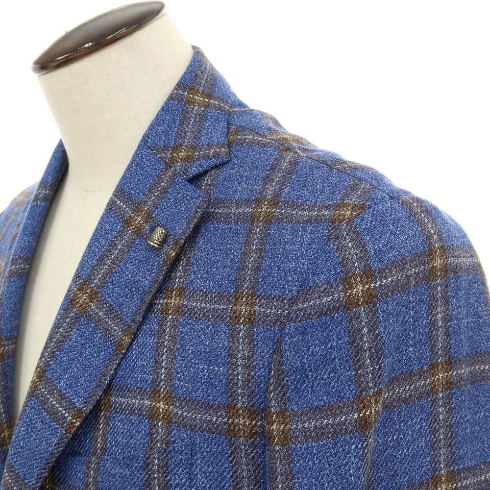 【中古】サルトリア ラトーレ SARTORIA LATORRE NIZZA ウールシルクリネン チェック 3B テーラードジャケット ブルーxブラウン【サイズ54】【 状態ランクB 】【 メンズ 】