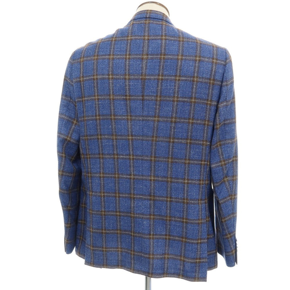 【中古】サルトリア ラトーレ SARTORIA LATORRE NIZZA ウールシルクリネン チェック 3B テーラードジャケット ブルーxブラウン【サイズ54】【 状態ランクB 】【 メンズ 】