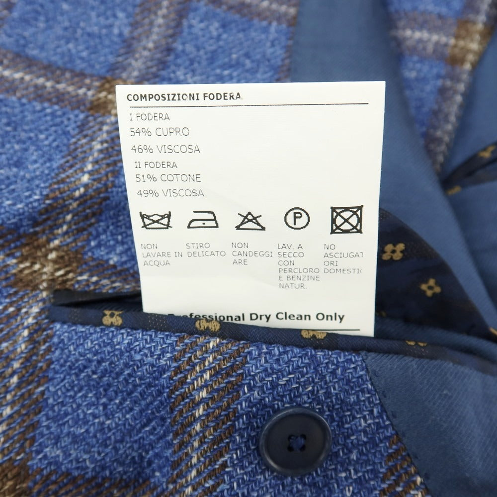 【中古】サルトリア ラトーレ SARTORIA LATORRE NIZZA ウールシルクリネン チェック 3B テーラードジャケット ブルーxブラウン【サイズ54】【 状態ランクB 】【 メンズ 】