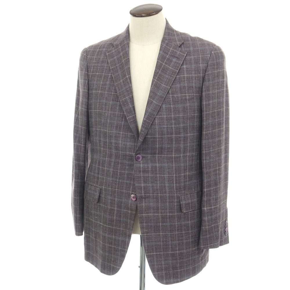 【中古】ヒッキーフリーマン HICKEY FREEMAN Beacon ウーステッドウールシルクリネン チェック 2B テーラードジャケット パープル系【サイズ40】【 状態ランクB 】【 メンズ 】
