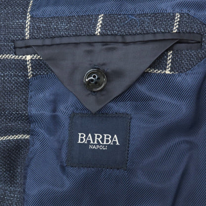 【中古】バルバ BARBA ウールシルクリネン ウィンドウペーンチェック 3B テーラードジャケット ネイビー【サイズ52】【 状態ランクB 】【 メンズ 】