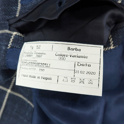 【中古】バルバ BARBA ウールシルクリネン ウィンドウペーンチェック 3B テーラードジャケット ネイビー【サイズ52】【 状態ランクB 】【 メンズ 】