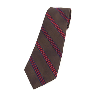 【中古】バルバ BARBA シルク ストライプ柄ネクタイ ダークブラウンxレッド【 状態ランクB 】【 メンズ 】