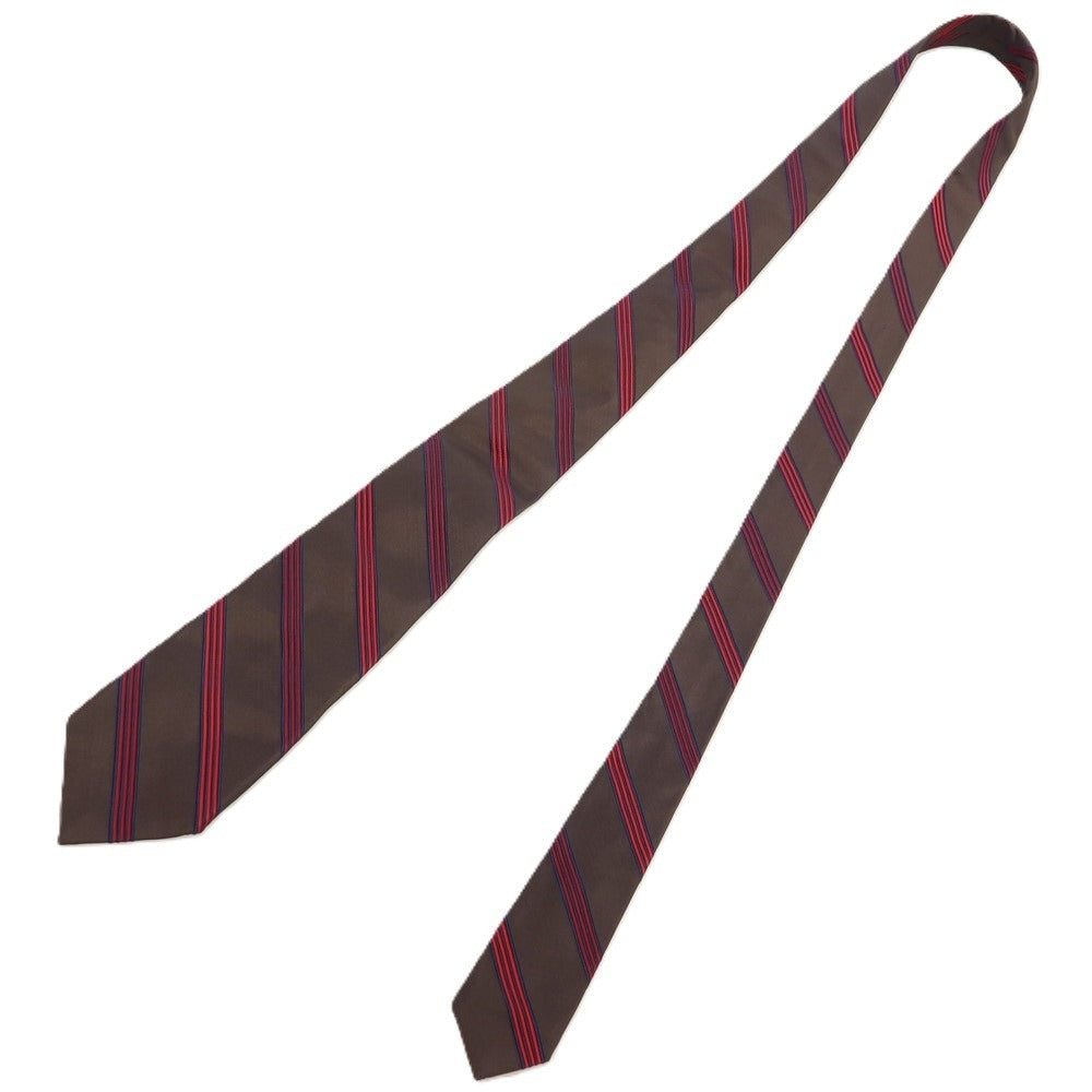 【中古】バルバ BARBA シルク ストライプ柄ネクタイ ダークブラウンxレッド【 状態ランクB 】【 メンズ 】