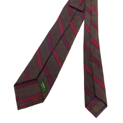 【中古】バルバ BARBA シルク ストライプ柄ネクタイ ダークブラウンxレッド【 状態ランクB 】【 メンズ 】