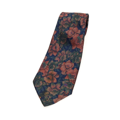 【中古】ダンヒル Dunhill シルク ジャカード 花柄ネクタイ ネイビーxピンク系【 状態ランクB 】【 メンズ 】