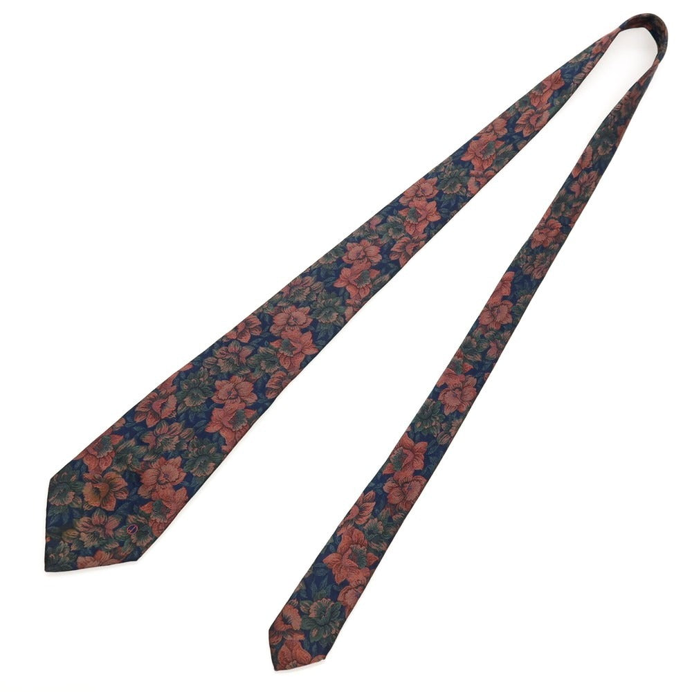【中古】ダンヒル Dunhill シルク ジャカード 花柄ネクタイ ネイビーxピンク系【 状態ランクB 】【 メンズ 】