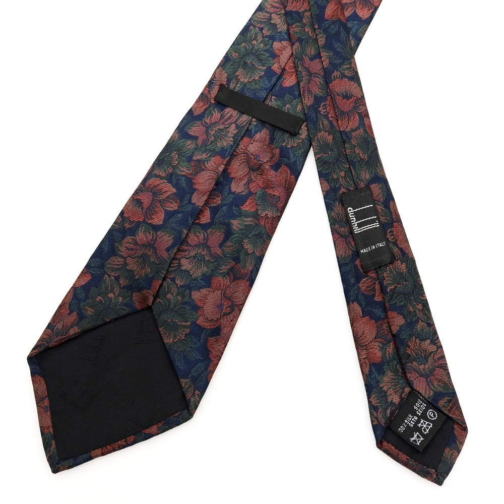 【中古】ダンヒル Dunhill シルク ジャカード 花柄ネクタイ ネイビーxピンク系【 状態ランクB 】【 メンズ 】