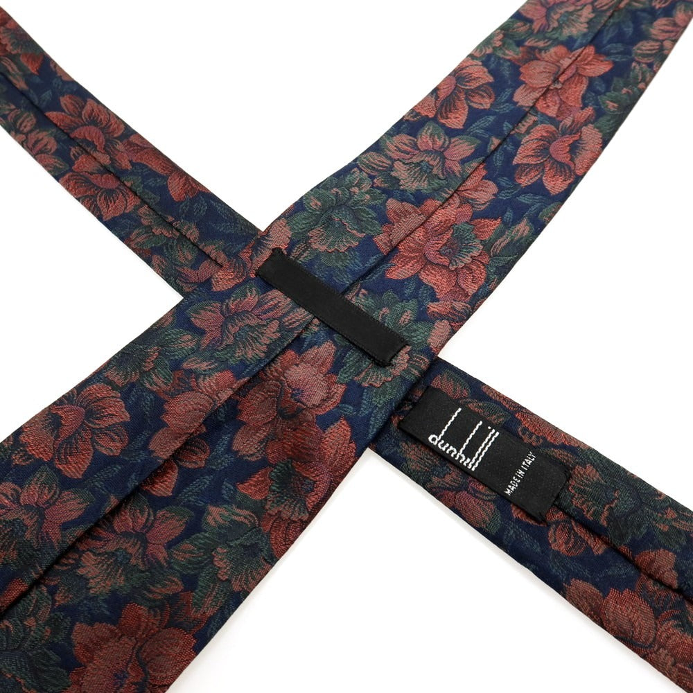 【中古】ダンヒル Dunhill シルク ジャカード 花柄ネクタイ ネイビーxピンク系【 状態ランクB 】【 メンズ 】