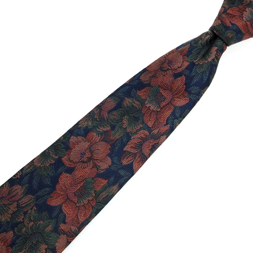 【中古】ダンヒル Dunhill シルク ジャカード 花柄ネクタイ ネイビーxピンク系【 状態ランクB 】【 メンズ 】